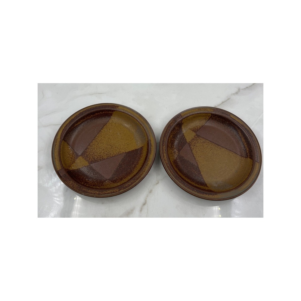 Iron Mountain Stoneware Roan Mountain Brown Salad Plates Set 2 Artist Signed